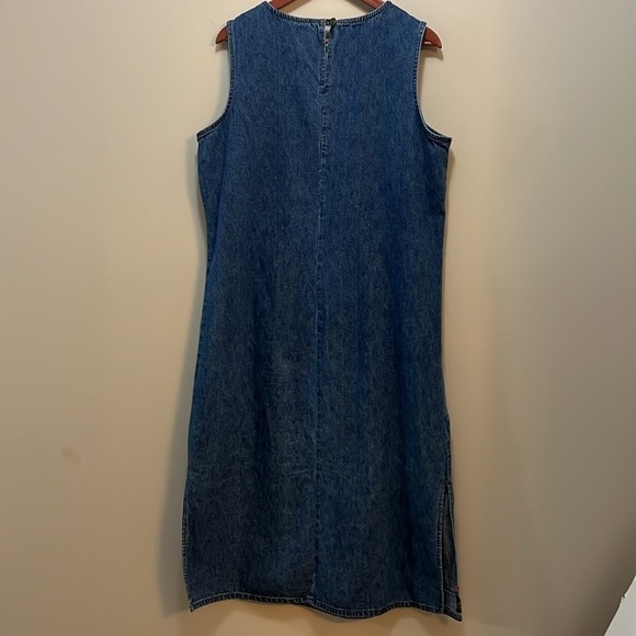 Studio Ease Denim Dress Sleeveless Blue Jean Maxi Ribbon Trim Women’s 16W - Picture 4 of 10